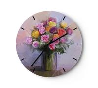 Horloge murale en verre 30x30cm Silencieuse Fleurs Vase Graphiques Wall Clock