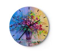 Horloge murale en verre 30x30cm Silencieuse fleurs vase Wall Clock Decoration