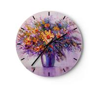 Horloge murale en verre 30x30cm Silencieuse fleurs vase Wall Clock Decoration
