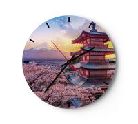 Horloge murale en verre 30x30cm Silencieuse Fuji Choreito Pagode Wall Clock
