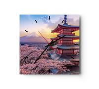 Horloge murale en verre 30x30cm Silencieuse Fuji Choreito Pagode Wall Clock