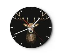 Horloge murale en verre 30x30cm Silencieuse Géométrique Cerf Moderne Wall Clock