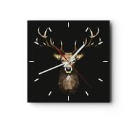 Horloge murale en verre 30x30cm Silencieuse Géométrique Cerf Moderne Wall Clock