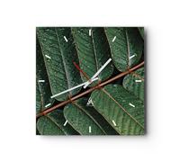 Horloge murale en verre 30x30cm Silencieuse Gouttes Eau Feuilles Wall Clock