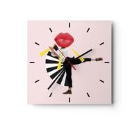 Horloge murale en verre 30x30cm Silencieuse Graphiques Bouche Homme Wall Clock