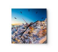 Horloge murale en verre 30x30cm Silencieuse Grèce île été Wall Clock Decoration
