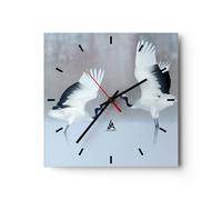 Horloge murale en verre 30x30cm Silencieuse Grues Lutte Danse Wall Clock