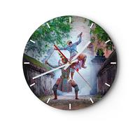Horloge murale en verre 30x30cm Silencieuse guerrier épée Wall Clock Decoration