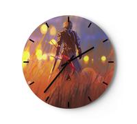 Horloge murale en verre 30x30cm Silencieuse guerrier épée Wall Clock Decoration