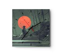 Horloge murale en verre 30x30cm Silencieuse guerrier épée Wall Clock Decoration