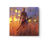 Horloge murale en verre 30x30cm Silencieuse guerrier épée Wall Clock Decoration