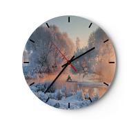 Horloge murale en verre 30x30cm Silencieuse hiver neige rivière Wall Clock