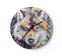 Horloge murale en verre 30x30cm Silencieuse Huile Loup Chien Wall Clock