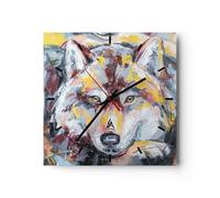 Horloge murale en verre 30x30cm Silencieuse Huile Loup Chien Wall Clock