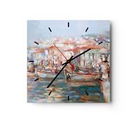 Horloge murale en verre 30x30cm Silencieuse Île Bateaux Port Wall Clock