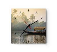 Horloge murale en verre 30x30cm Silencieuse Inde Bateau Rivière Wall Clock