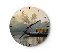 Horloge murale en verre 30x30cm Silencieuse Inde Bateau Rivière Wall Clock