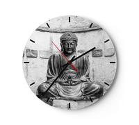 Horloge murale en verre 30x30cm Silencieuse Japonais Bouddha Statue Wall Clock