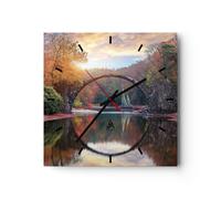 Horloge murale en verre 30x30cm Silencieuse Jardin Rhododendrons Pont Wall Clock
