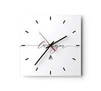 Horloge murale en verre 30x30cm Silencieuse Je t'aime manuscrit Wall Clock