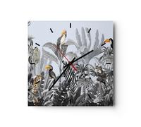 Horloge murale en verre 30x30cm Silencieuse Jungle Animaux Toucans Wall Clock
