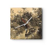 Horloge murale en verre 30x30cm Silencieuse Jungle Indigènes Rivière Wall Clock