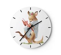 Horloge murale en verre 30x30cm Silencieuse Kangourou Maman Enfant Wall Clock