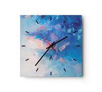 Horloge murale en verre 30x30cm Silencieuse L'Abstraction Bleu Peint Wall Clock