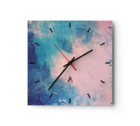 Horloge murale en verre 30x30cm Silencieuse L'Abstraction Rose Bleu Wall Clock