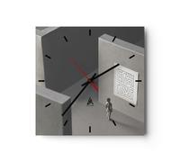 Horloge murale en verre 30x30cm Silencieuse Labyrinthe Gris Perdu Wall Clock