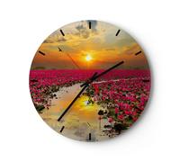 Horloge murale en verre 30x30cm Silencieuse lac fleurs Wall Clock Decoration