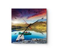 Horloge murale en verre 30x30cm Silencieuse lac montagnes eau Wall Clock