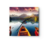Horloge murale en verre 30x30cm Silencieuse lac nature Wall Clock Decoration