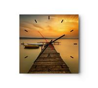Horloge murale en verre 30x30cm Silencieuse lac pont Wall Clock Decoration