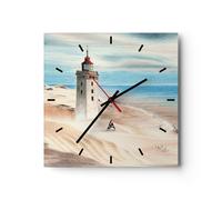 Horloge murale en verre 30x30cm Silencieuse Lanterne Mer Image Wall Clock