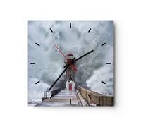 Horloge murale en verre 30x30cm Silencieuse Lanterne Mer Tempête Wall Clock