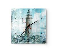 Horloge murale en verre 30x30cm Silencieuse lanterne rock Wall Clock Decoration