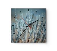 Horloge murale en verre 30x30cm Silencieuse Lavande Lame Fleur Wall Clock