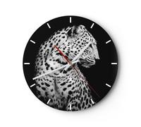 Horloge murale en verre 30x30cm Silencieuse Léopard Panthère Chat Wall Clock