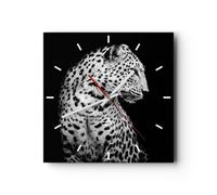 Horloge murale en verre 30x30cm Silencieuse Léopard Panthère Chat Wall Clock