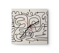 Horloge murale en verre 30x30cm Silencieuse Ligne Chiffres Formes Wall Clock