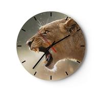 Horloge murale en verre 30x30cm Silencieuse Lion Lionne Crocs Wall Clock