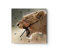 Horloge murale en verre 30x30cm Silencieuse Lion Lionne Crocs Wall Clock