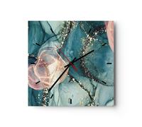 Horloge murale en verre 30x30cm Silencieuse Liquide Or Rose Wall Clock