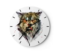 Horloge murale en verre 30x30cm Silencieuse loup animal forêt Wall Clock