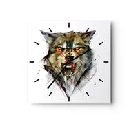 Horloge murale en verre 30x30cm Silencieuse loup animal forêt Wall Clock