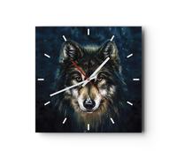 Horloge murale en verre 30x30cm Silencieuse Loup Sombre Graphiques Wall Clock
