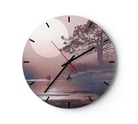Horloge murale en verre 30x30cm Silencieuse Lune Couple Arbre Wall Clock