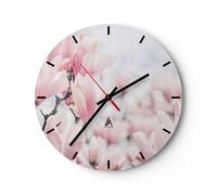 Horloge murale en verre 30x30cm Silencieuse Magnolia Fleurs Rose Wall Clock