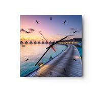 Horloge murale en verre 30x30cm Silencieuse Maldives mer Wall Clock Decoration